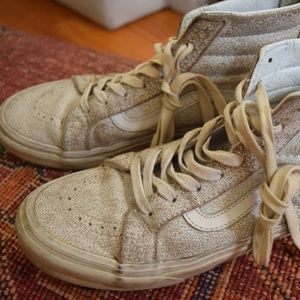Vans Pebbled White Leather High Top Sneakers